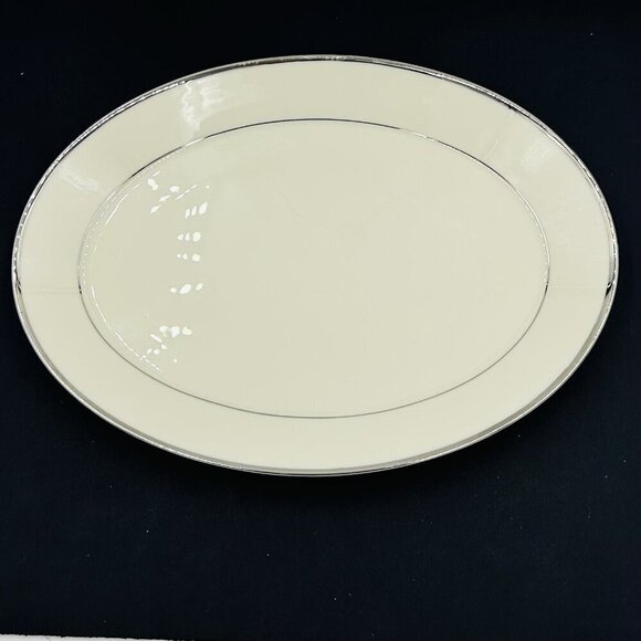 Lenox Rapture 13 3/4" Oval Large Serving Platter Ivory with Platinum Rim USA - Picture 1 of 7